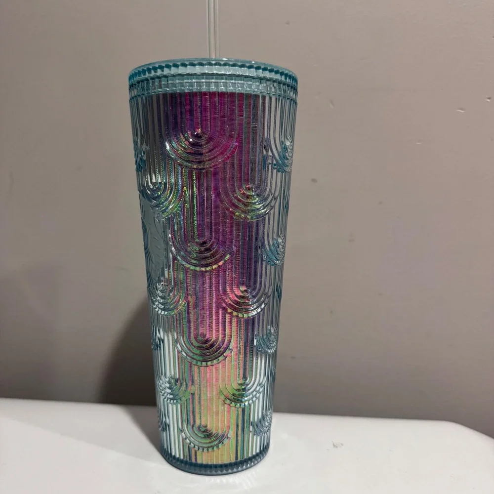 Starbucks Tumbler 24oz Venti Iridescent Blue Scale 2024 New Cold Cup with Straw